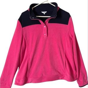 CROWN AND IVY WOMENS FLEECE PULLOVER HOT PINK AND NAVY BLUE WITH SNAPS S…
